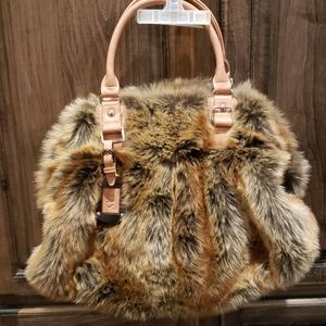 Fabulous Furs Tan and Brown Faux Fur Shoulder Bag